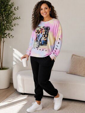 Friends TV Series Pastel Tie Dye Graphic Sweatshirt XXL Jerry Leigh Pullover